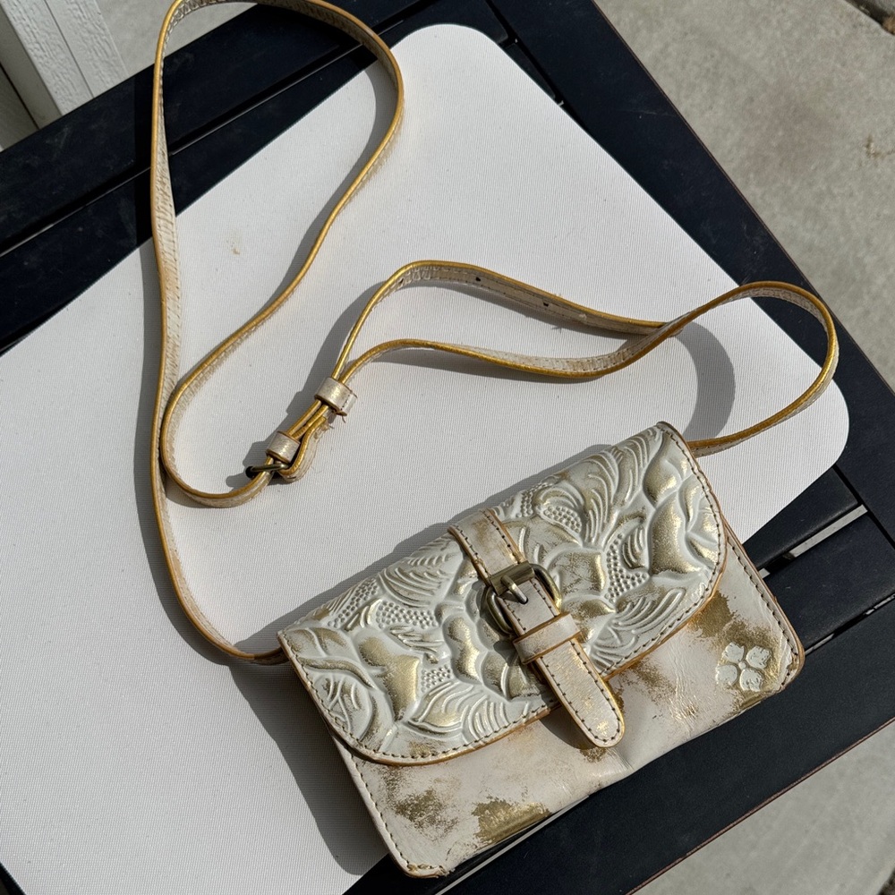 Patricia Nash Ivory Crossbody with Gold Accents Embossed Floral